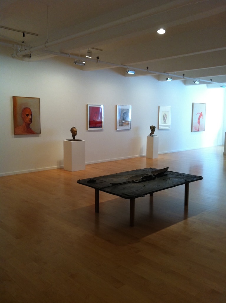 Berggruen Memorial Show — gallery interior with paintings and bronze sculptures on pedestals