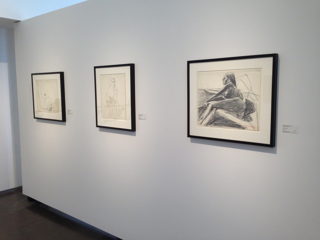 LewAllen Gallery — three framed figure drawings on gallery wall