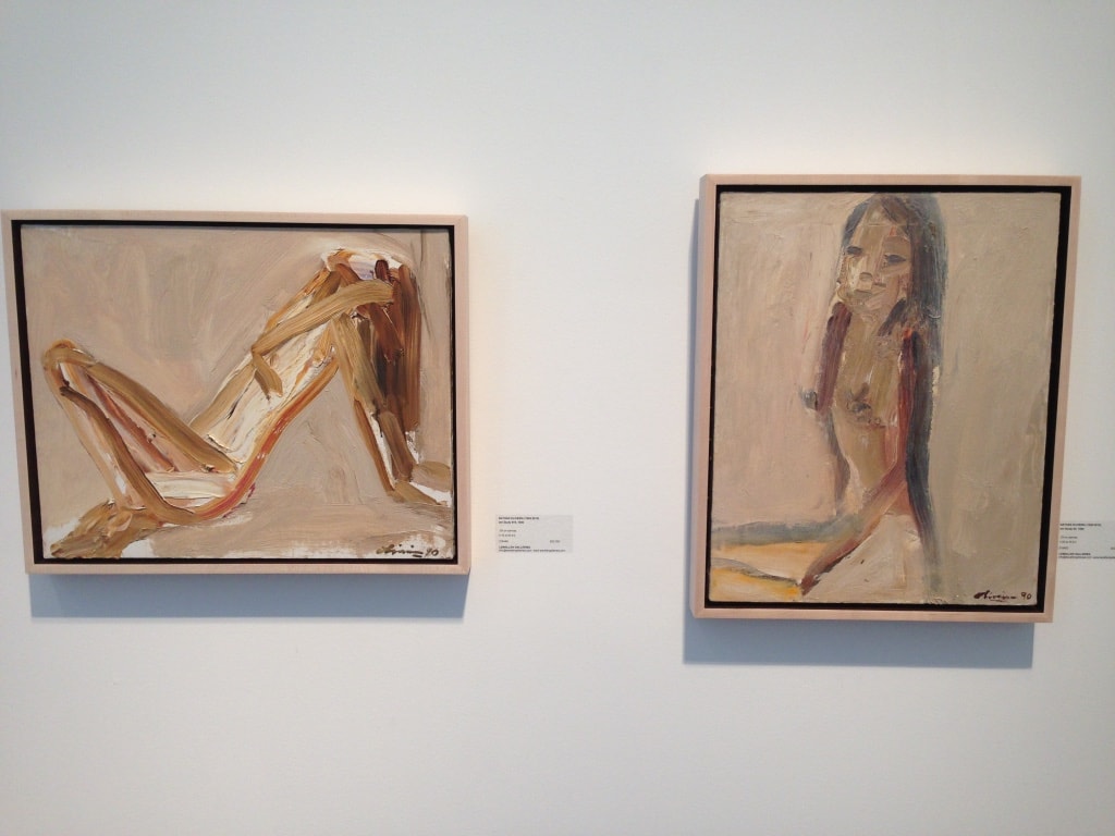 LewAllen Gallery — two figurative paintings side by side, reclining and standing figures