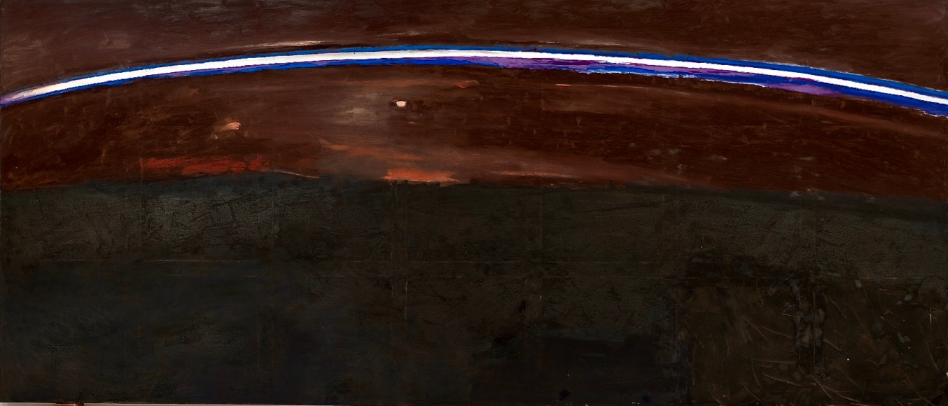 Nathan Oliveira — earth horizon with luminous arc, oil on canvas